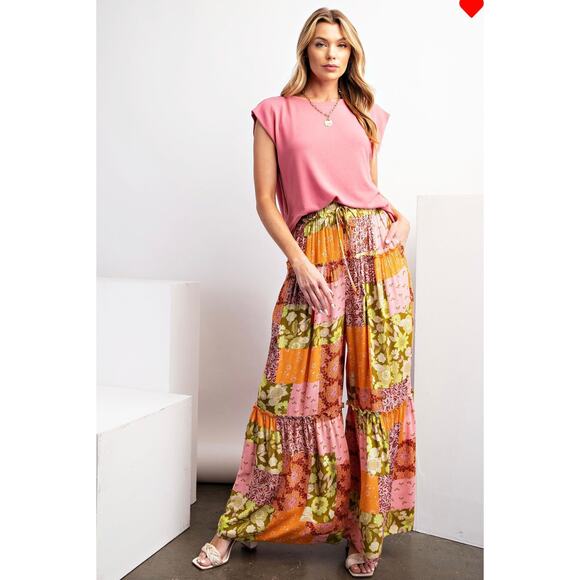 Easel Pants - Easel Print Rayon Gauze Palazzo Pants - Plus Size 1X - 3X